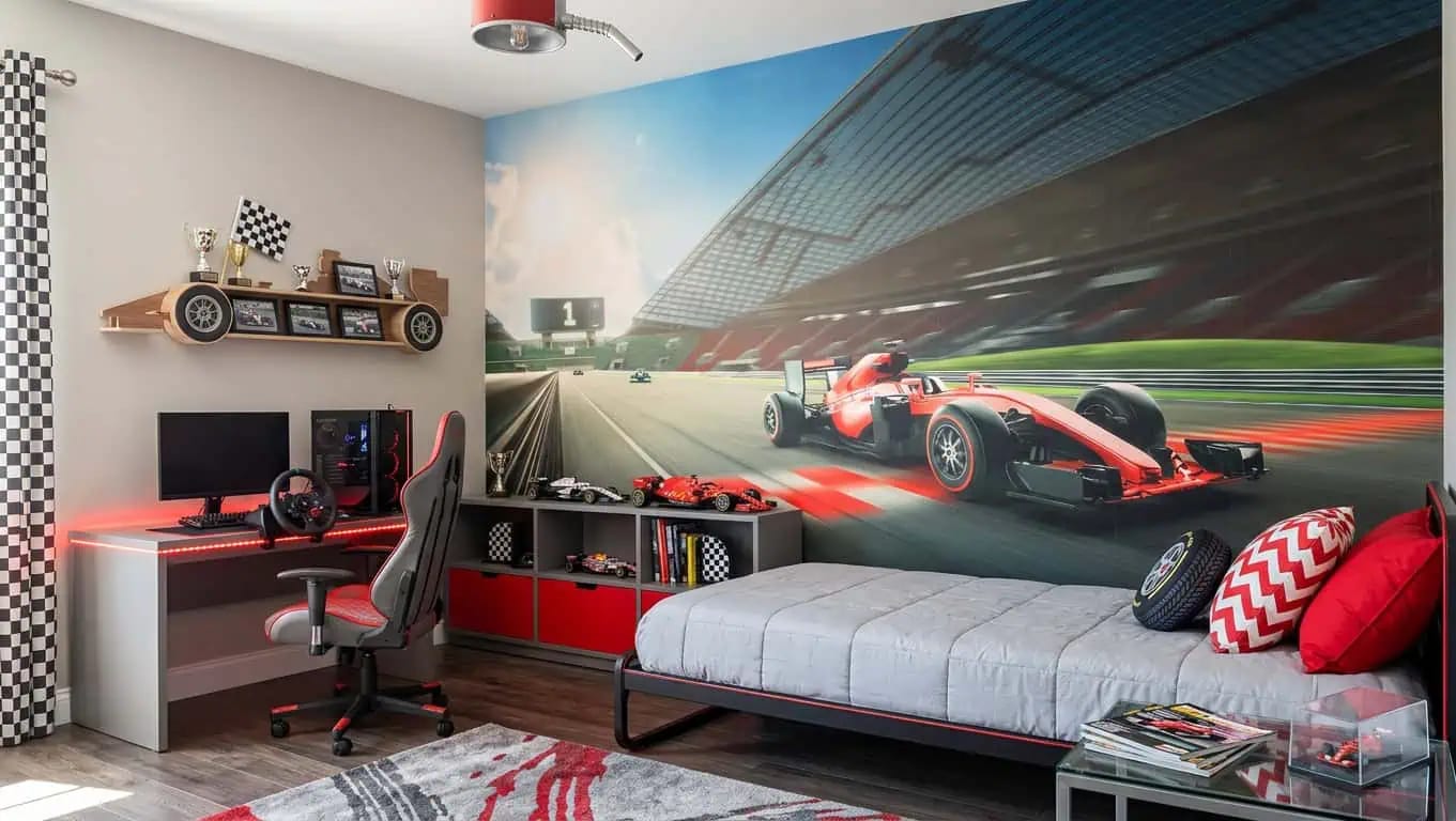Racebaan Fotobehang met Rood-Zwarte Bolide
