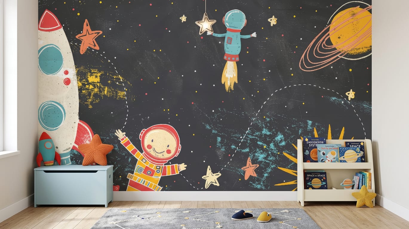ruimte behang avontuur donker kind product grafietblauw