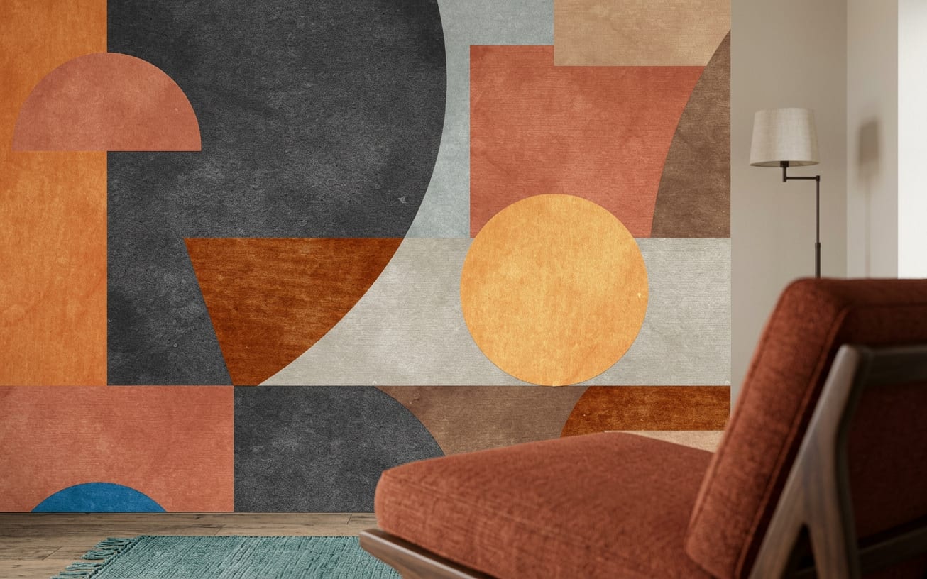 geometrisch behang retro aardetinten product close-up
