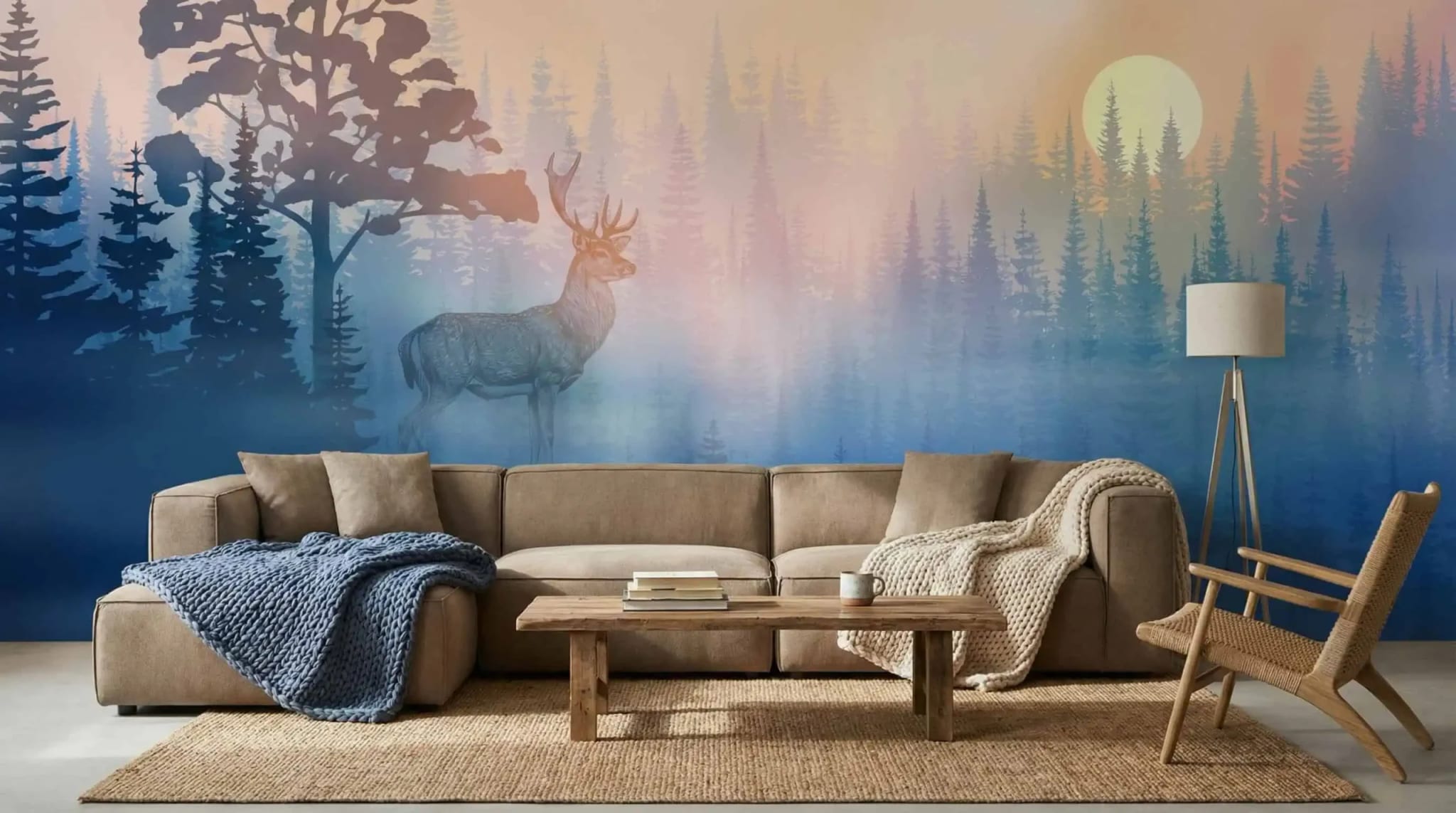 Fotobehang Mystiek Hertenbos bij Zonsopgang