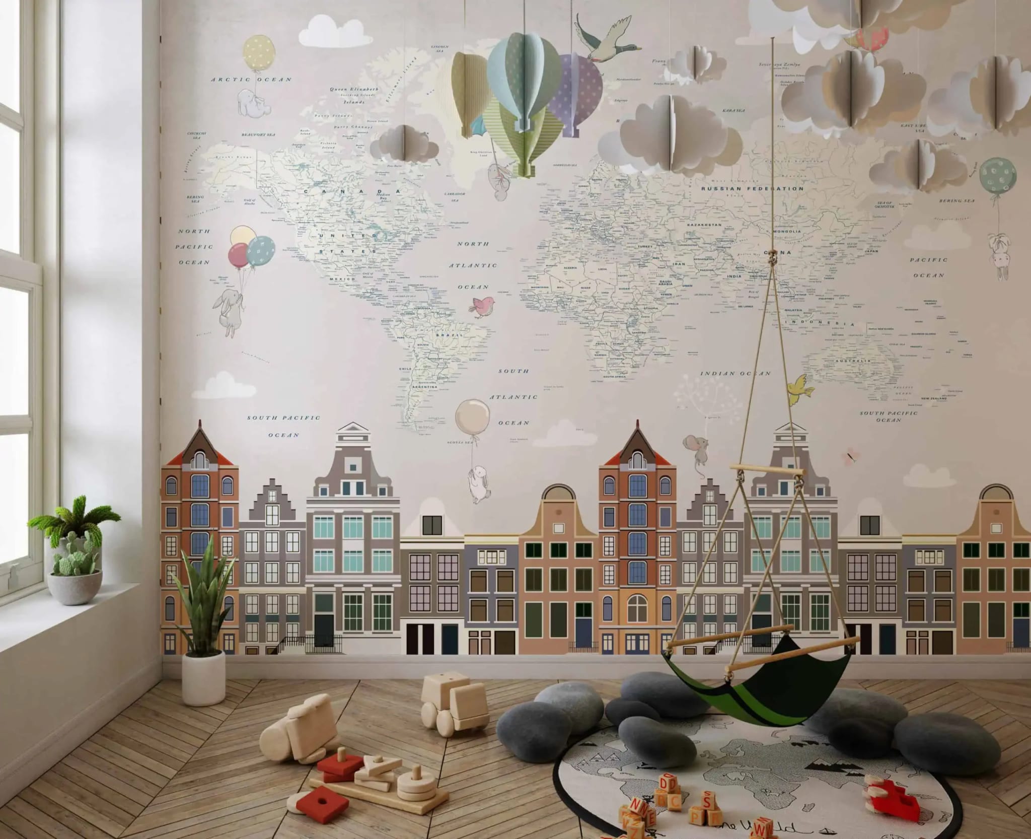 wereldkaart amsterdam kinderkamer fotobehang in het interieur